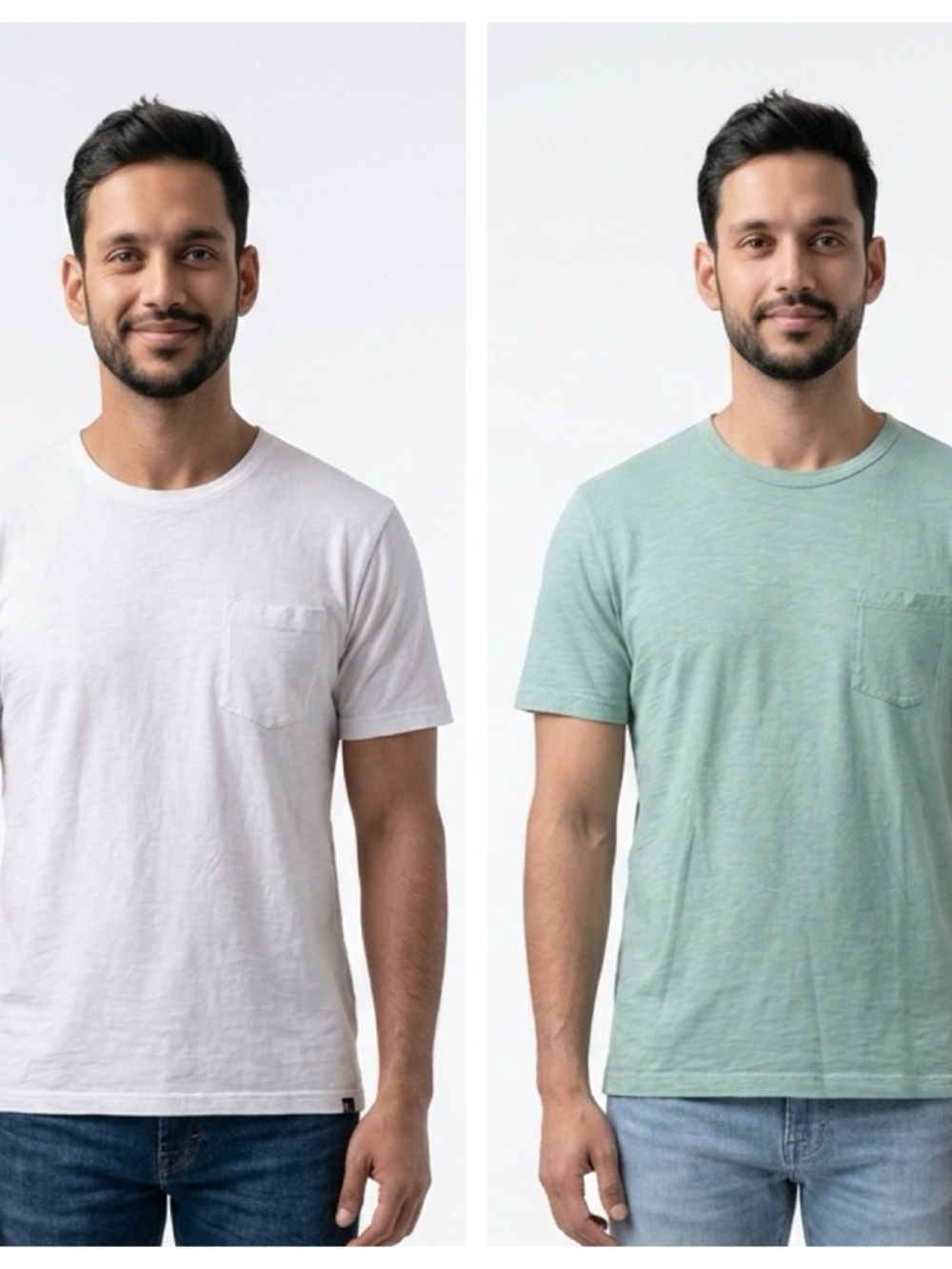 FAHERTY | Two of the Pocket Crew Neck T-Shirts White & Green Men’s Size Large